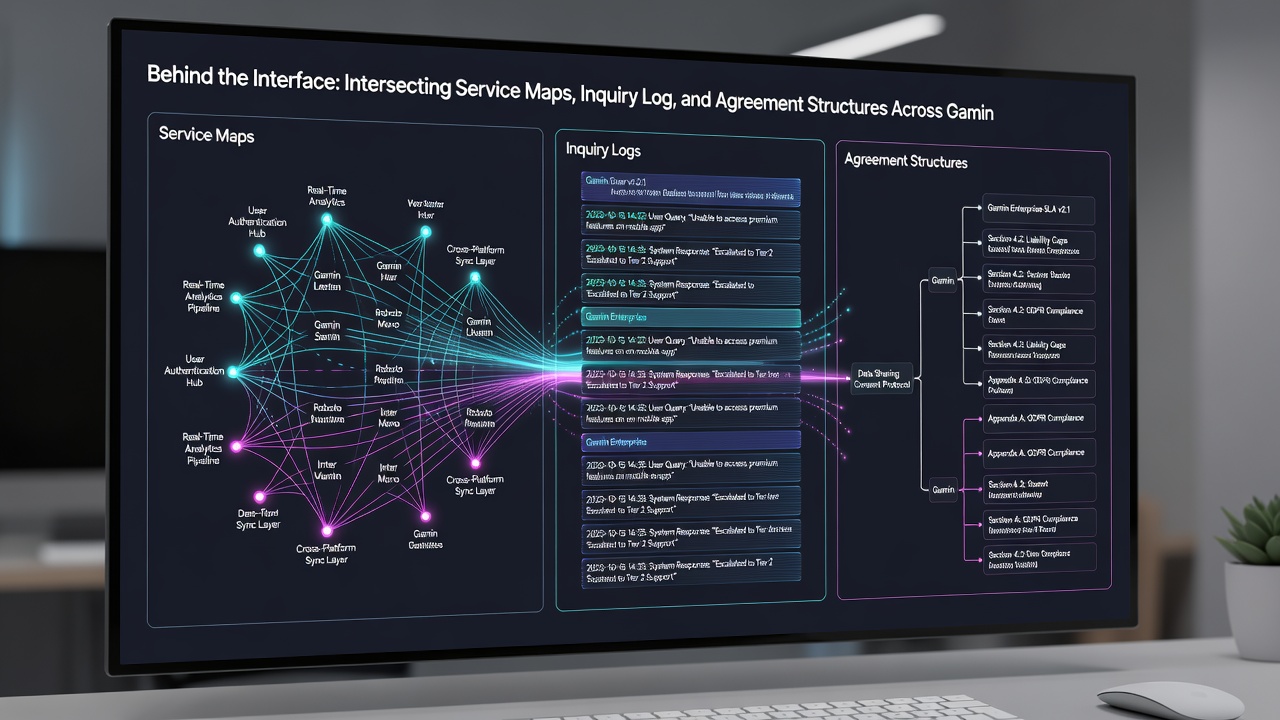 Screenshot of a unified dashboard displaying service maps overlaid with live inquiry metrics and linked agreement clauses