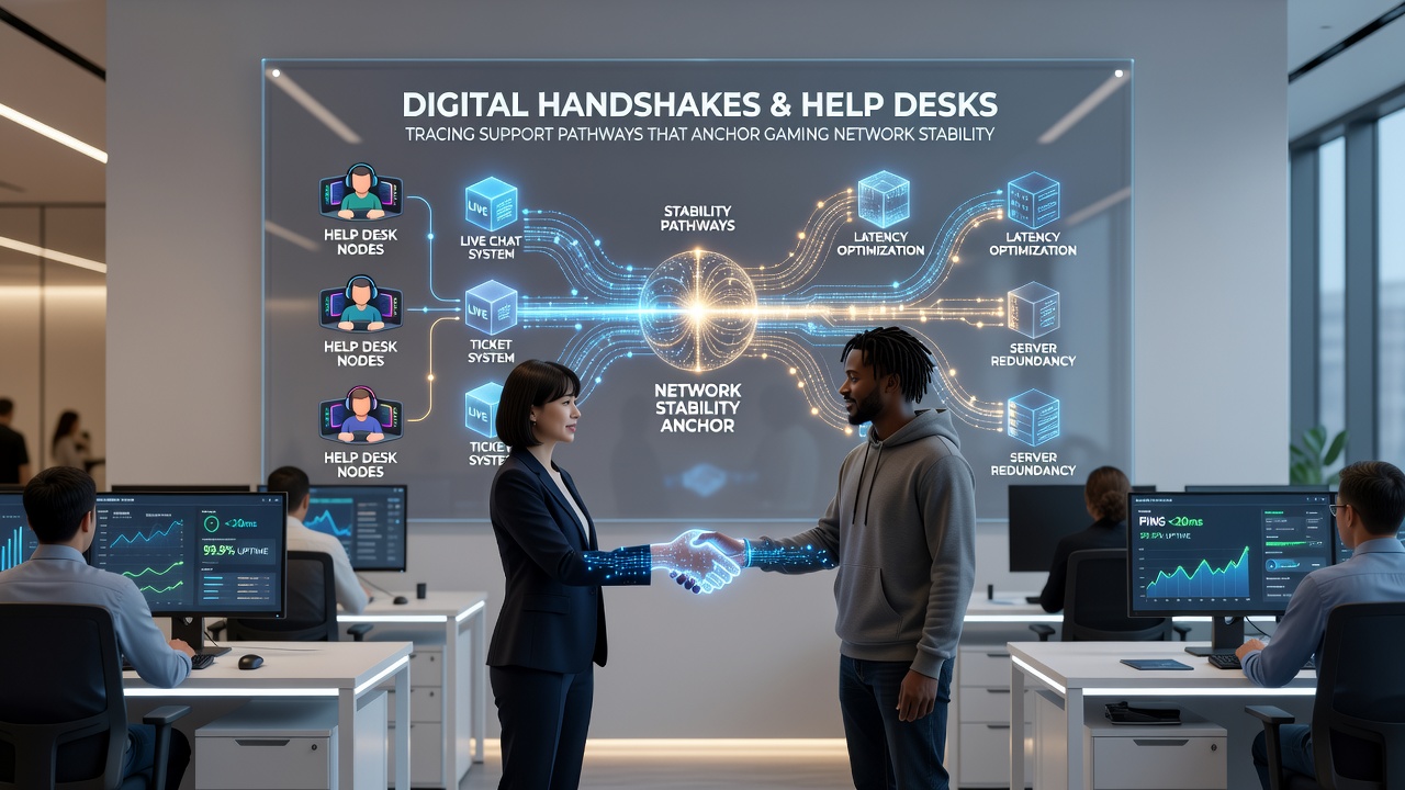 Diagram showing help desk workflows and network support tracing in gaming ecosystems