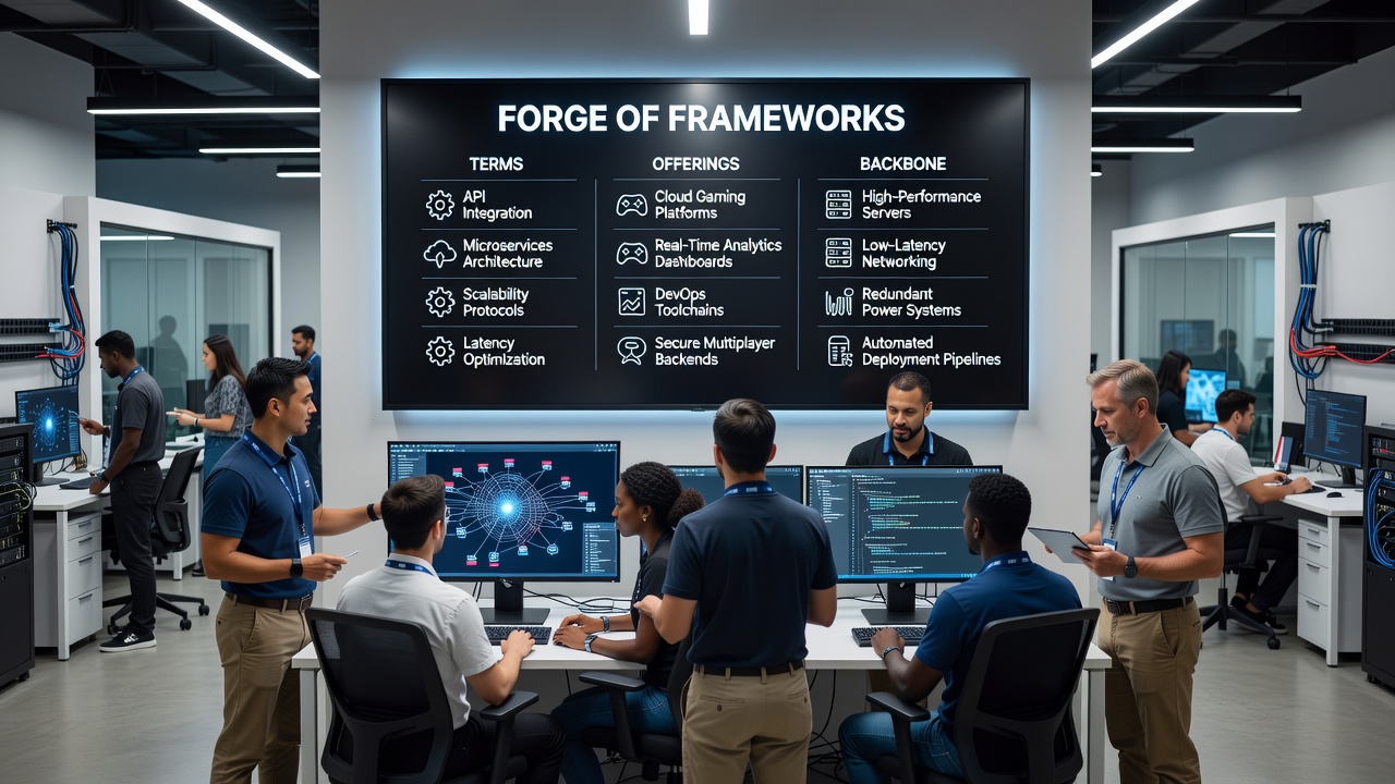 Detailed view of backend infrastructure components including servers, data pathways, and integration points in gaming operations