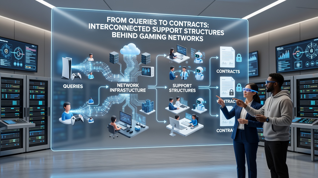 Illustration of contract workflows linking user accounts to backend support databases in gaming ecosystems