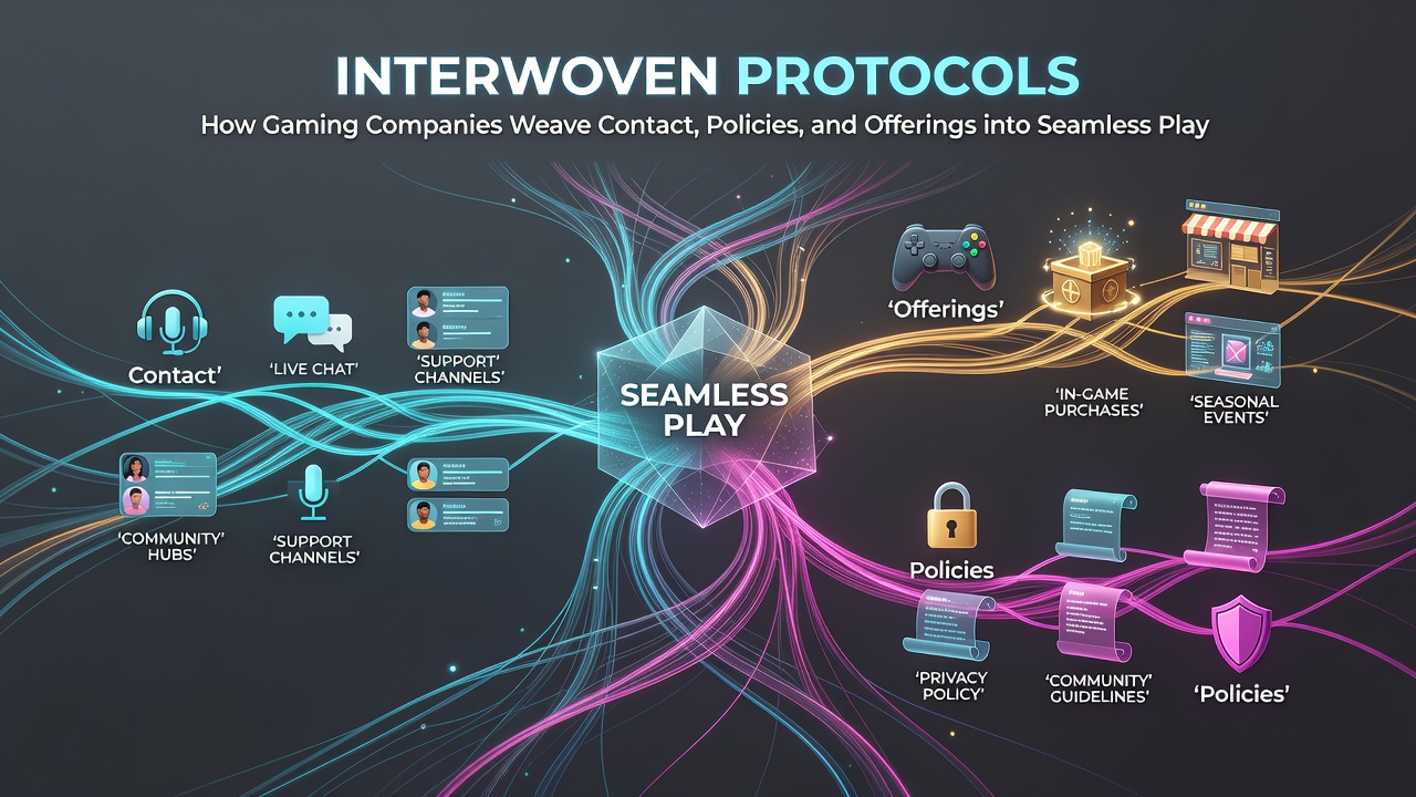 Network diagram illustrating data flows between player support, regulatory policies, and game service modules