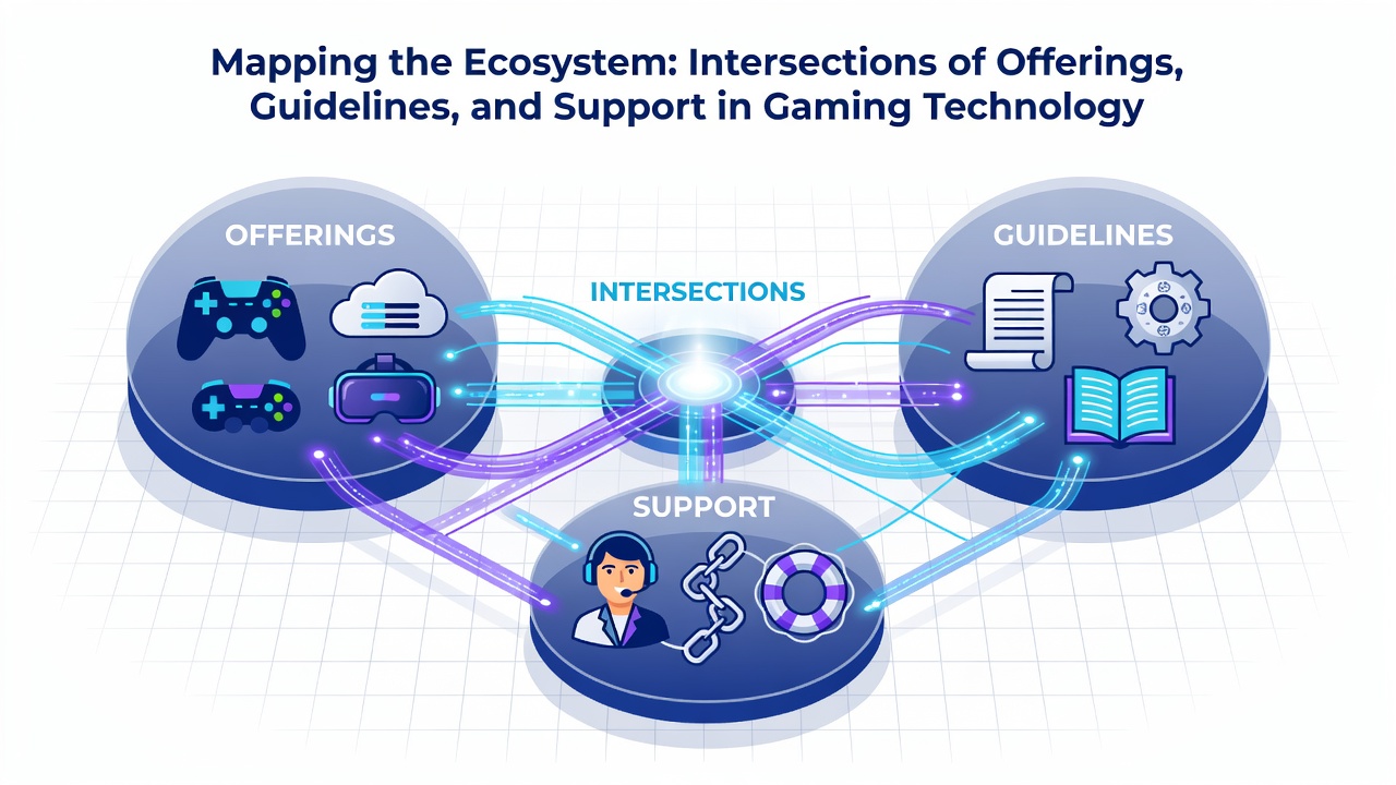 Illustration of support frameworks intersecting with gaming guidelines and service offerings