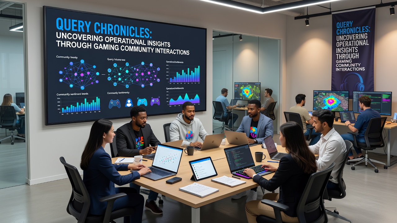 Analytics dashboard displaying categorized gaming queries, trend graphs, and operational metrics derived from community interactions